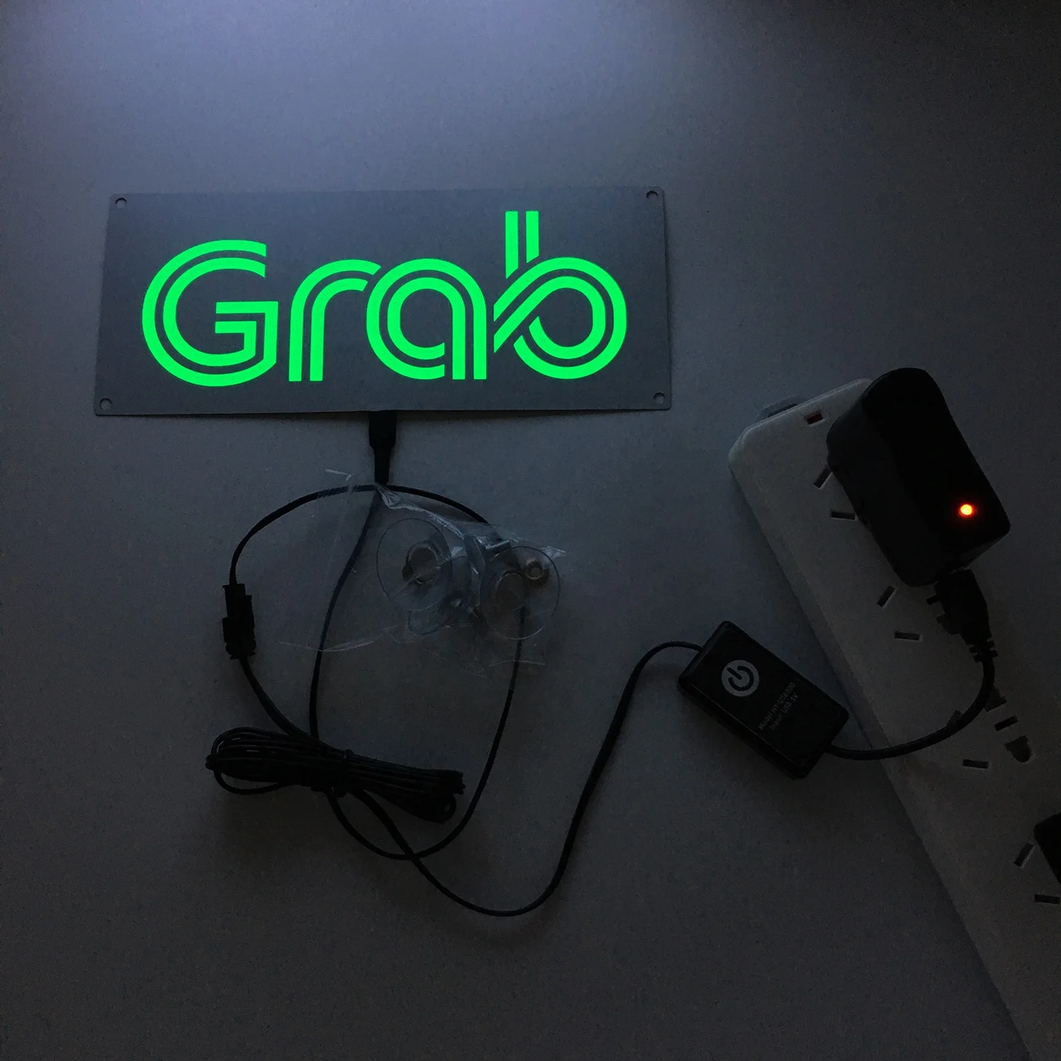 Grab Sign Glow LED Light Logo Decal Stickers with 4  Suction Cup removable for Rideshare