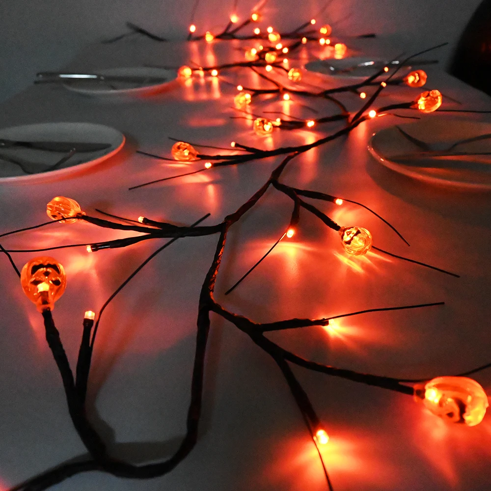 Halloween Decor Lights 6.5 Ft 54 LED Willow Vine Twig with Timer Battery Operated Vine Lights 18 LED Ghosts and 36 White Lights