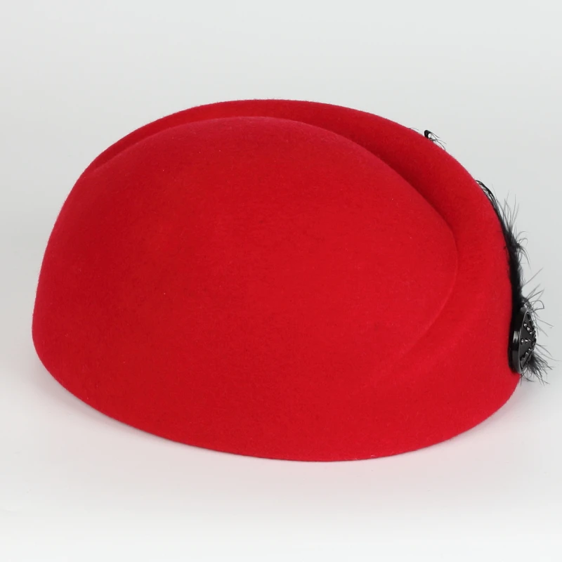 Wholesale Fashionable Women Airline Stewardess Cap Ladies Beret Hats With Feather
