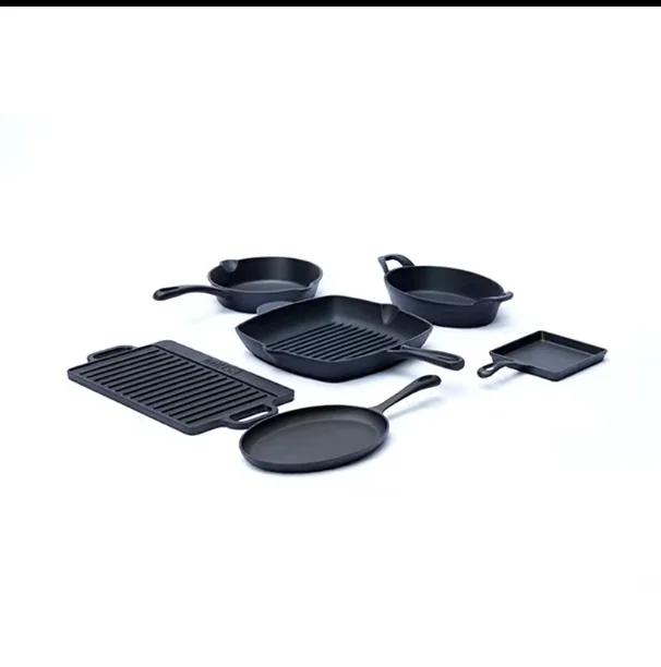 Professional Pre Seasond Cast Iron Pots and Pans 7 Pcs Outdoor Camping Cookware Sets Manufacturer Metal Minimalist Sustainable