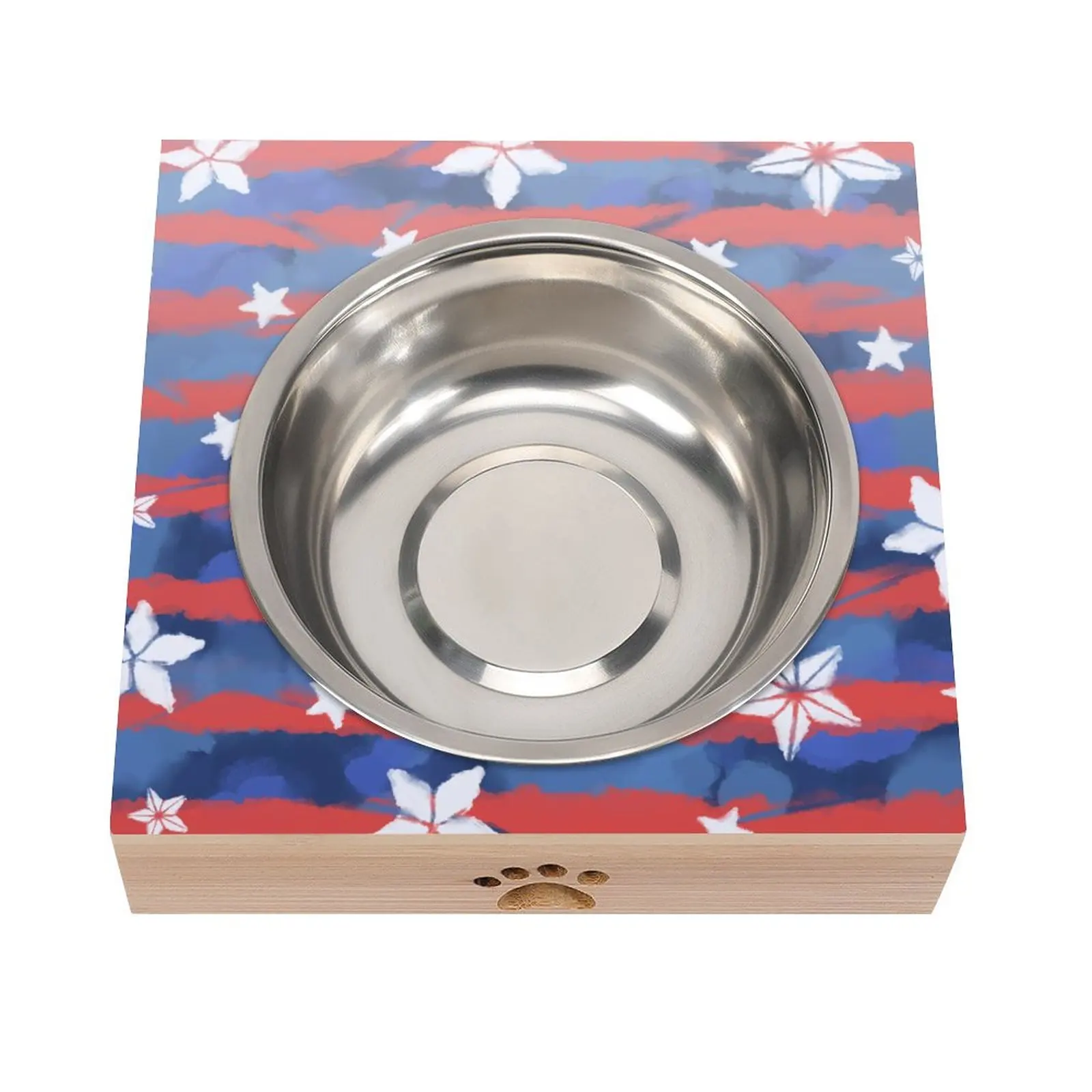 Custom Low MOQ Quadrate Bamboo Stand Stainless Steel Round Elevated Cat Dog Food Bowl Slanted Water Container