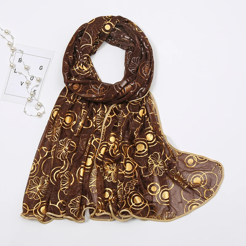 new Polyester material color stock pearl bronzing beads design new head hijabs viscose scarf