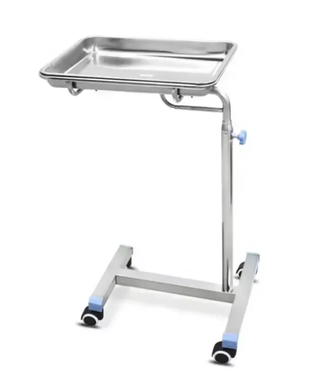 Hospital height adjustable 45*35 50*40 60*40cm tray size OEM surgical medical stainless steel tray table mayo trolley