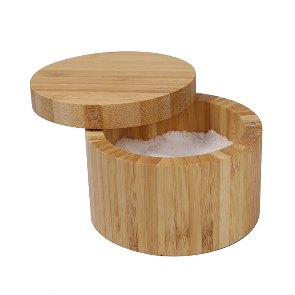 Bamboo Salt Cellar Salt Container Storage Box Spice Box Salt Bowl