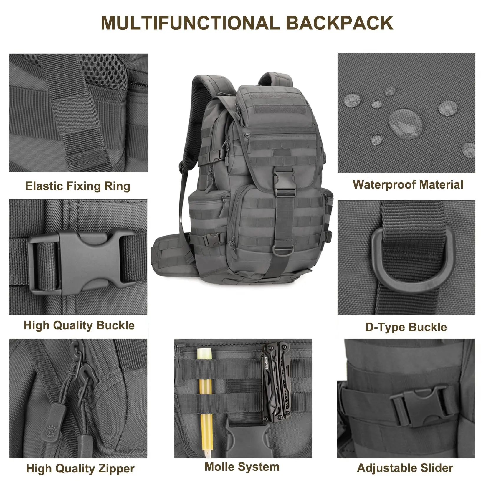 Large Capacity Tactical Backpack Laptop Back Bag Waterproof Durable Breathable Hunting Assault Backpack