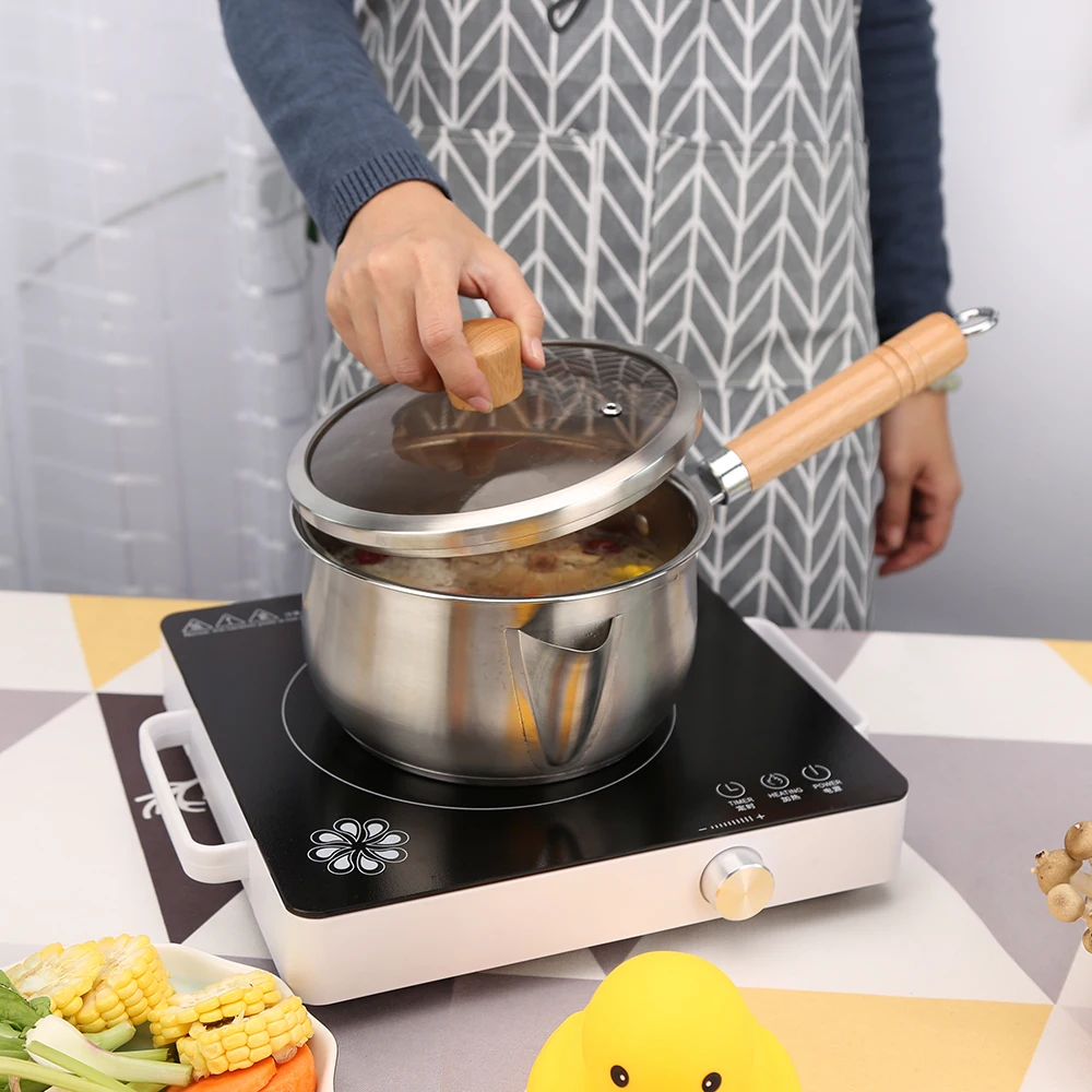 Stainless Steel Small Milk Pot With Strainer Oil Filter Soup Pot Saucepan With Glass Lid