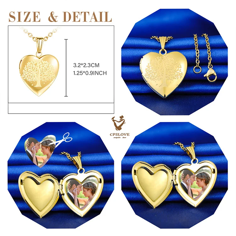 picture necklace pendant jewelry stainless steel tree of life photo locket