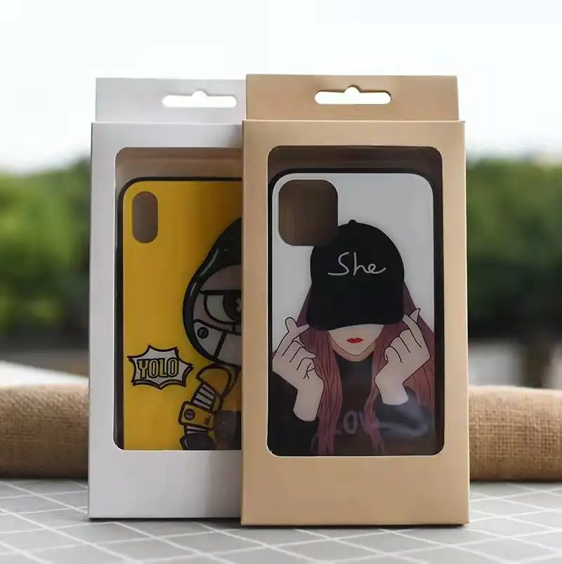 155*90*15mm phone Case Retail Packaging with blister Hang Hole blank Kraft Paper Package with PVC Window Pouch Case Box Package