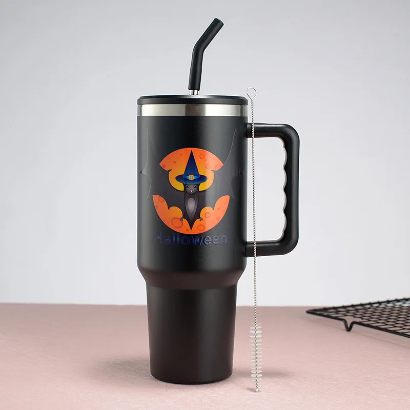 Stainless Steel 3D Uv Printed Halloween 40Oz Cups Tumbler Mug With Handle And Straw Lid
