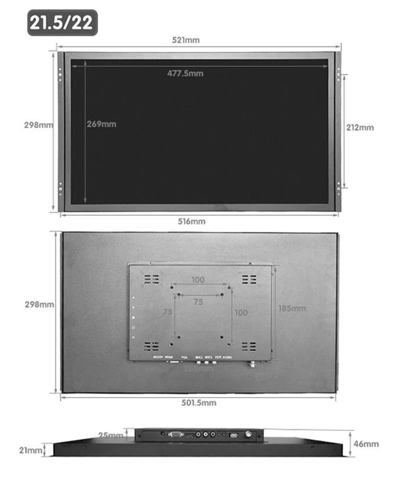 ZHIXIANDA High Quality Touch Screen Open Frame  Monitor 10.1 11.6  13.3  17.3  19.1  21.5 Inch Industrial Display LCD Monitor