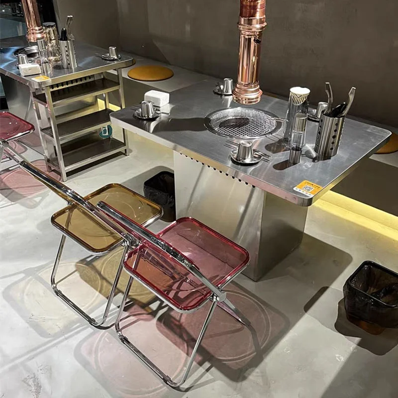 Stainless steel traditional smoke exhaust  traditional barbecue table hotpot bbq grill table