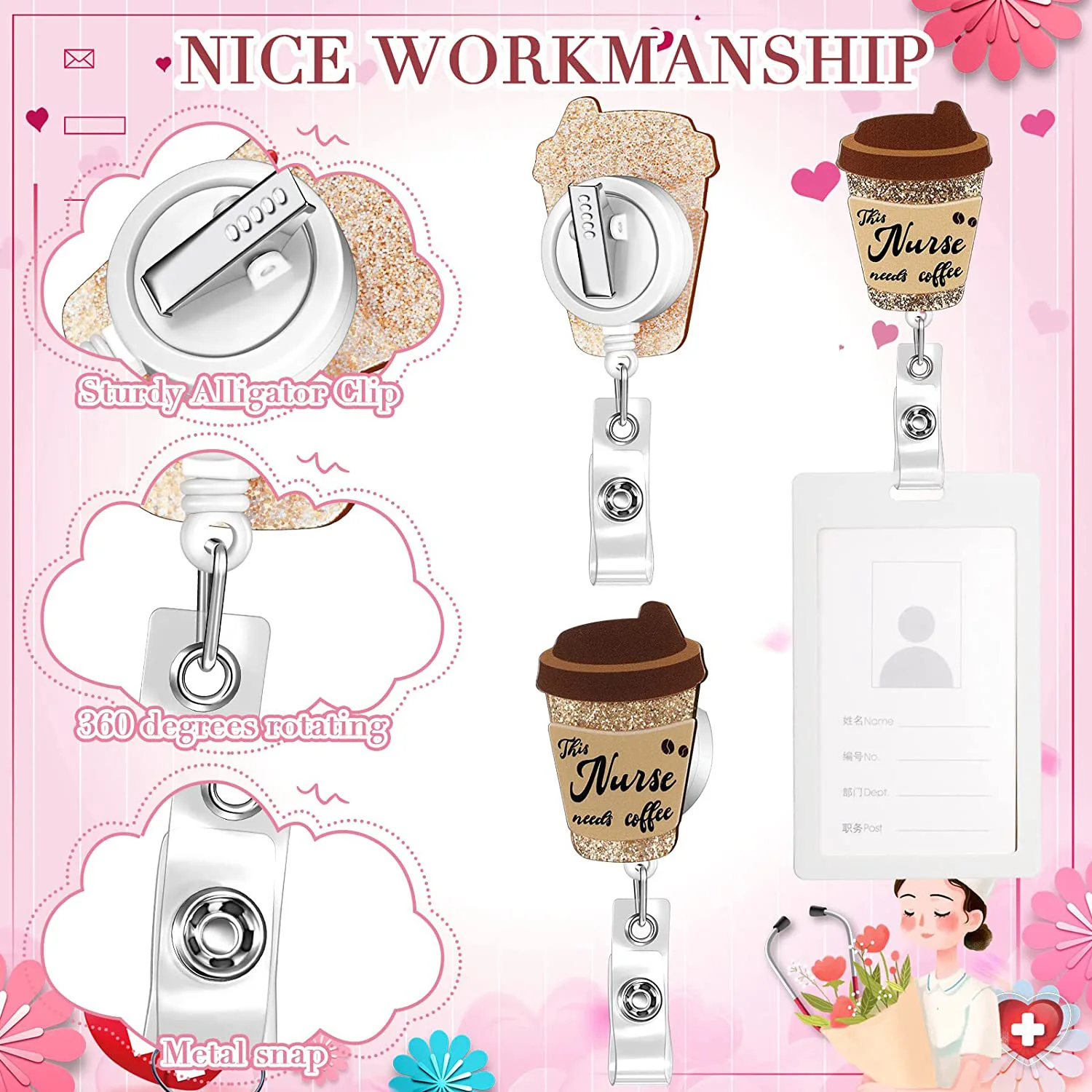 Fashion Nurse Retractable Badge Reel Wholesale Doctor Teacher Custom Acrylic Badge Reel Holder For ID Card