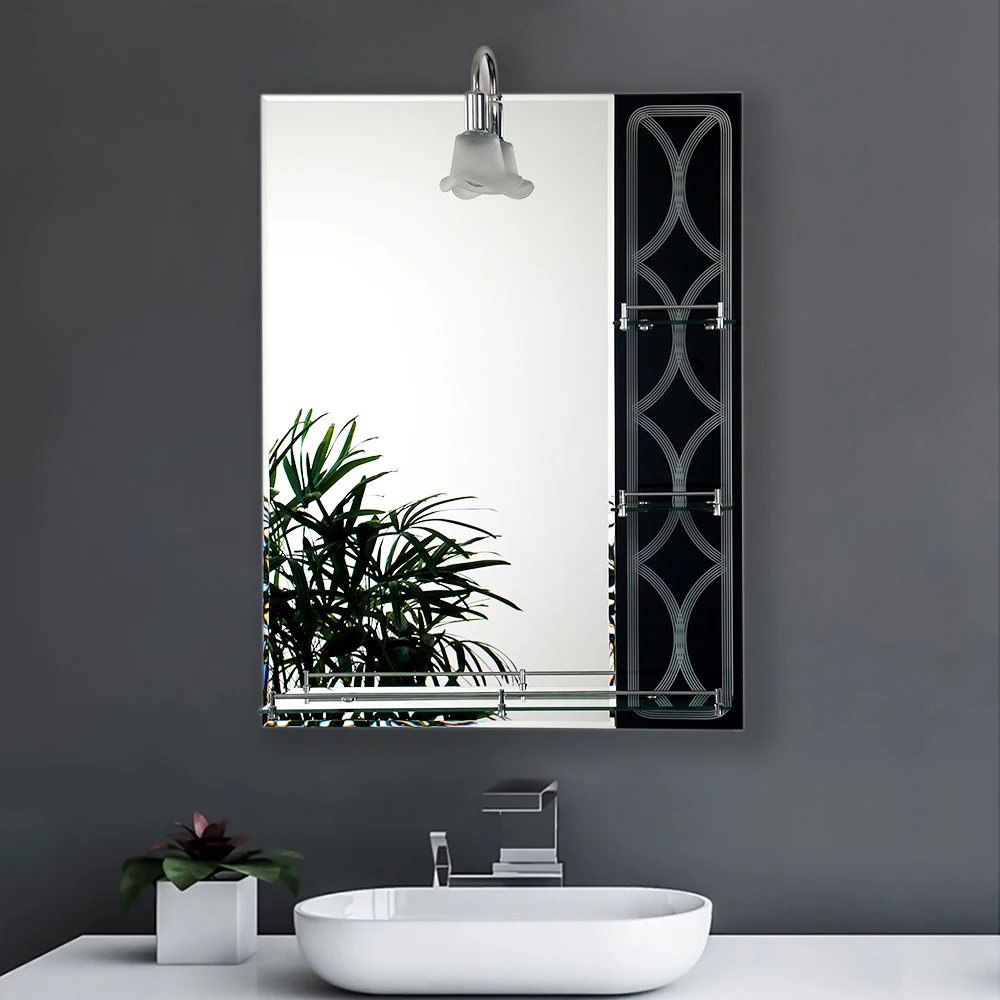Cheap Price Wall Hung with Glass Shelf Black Double Layer Bathroom Cosmetic Make up Mirror Bath Mirrors