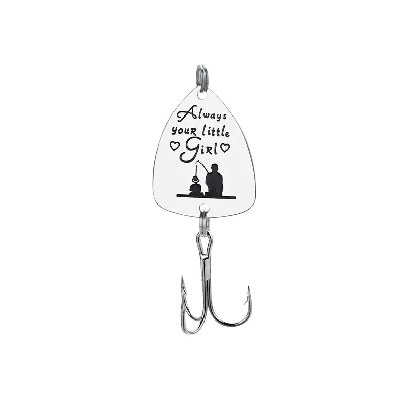 Custom Stainless Steel Triangle Fishhooks Keychain Engraved Logo Fish Hook Key Chains Key Rings for Dad Daddy