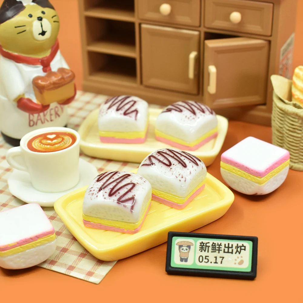 Square cake resin flatback cabochon for diy doll house miniature food jewelry making cream glue phone case decoration