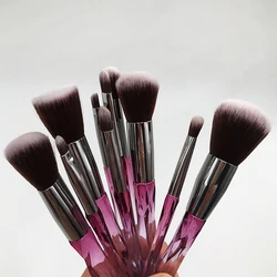 Diamond Makeup Brushes 10 Pieces Makeup Brush Holder Hot Sale Custom Logo Mini Private Label Wholesale Brush Set Makeup