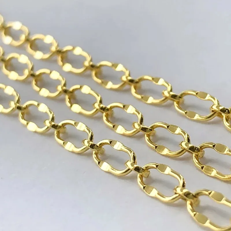 14K Gold Filled Hammered Oval Cable 3mm Chain Necklace Peanut Rectangle Link Chain Tarnish Resistant DIY Jewelry Findings