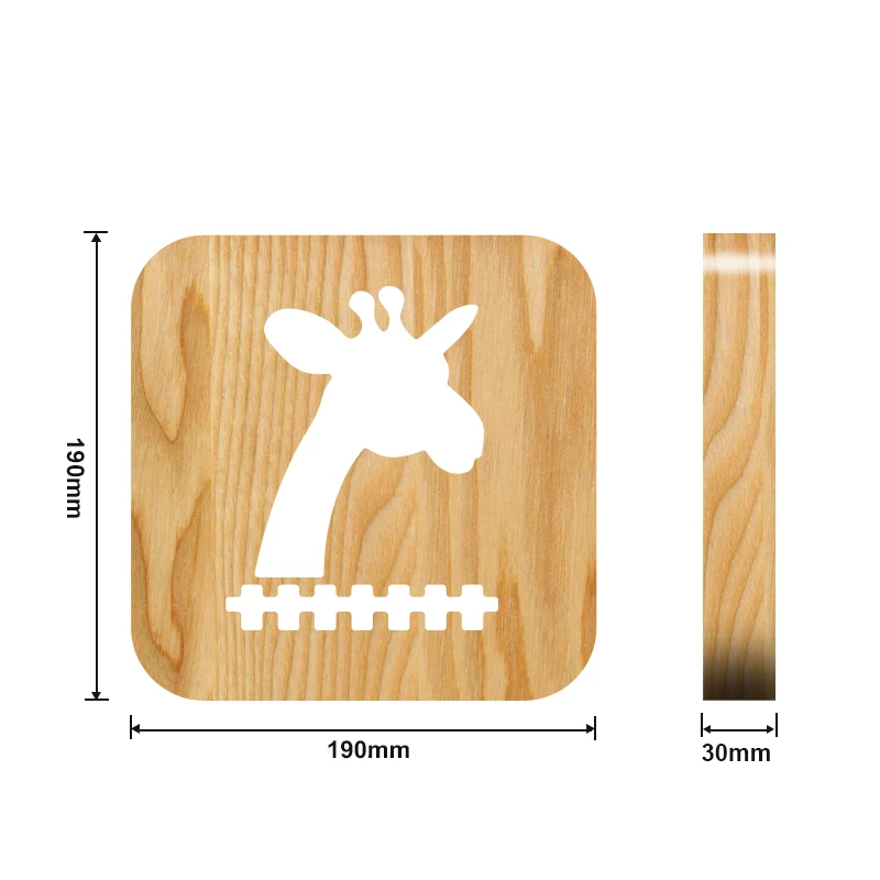 
Giraffe Head Night Light USB Creative Solid Wood 3D lamp Nordic Style Bedside lamp 