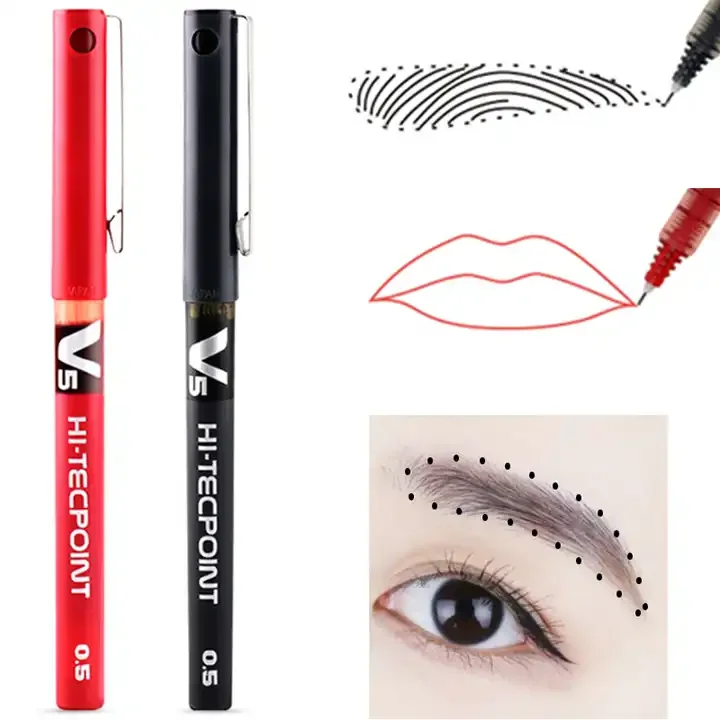 Professional Black / Red Eyebrow Microblading Marker Pen  Waterproof Skin Position Pen Microblading Accessories