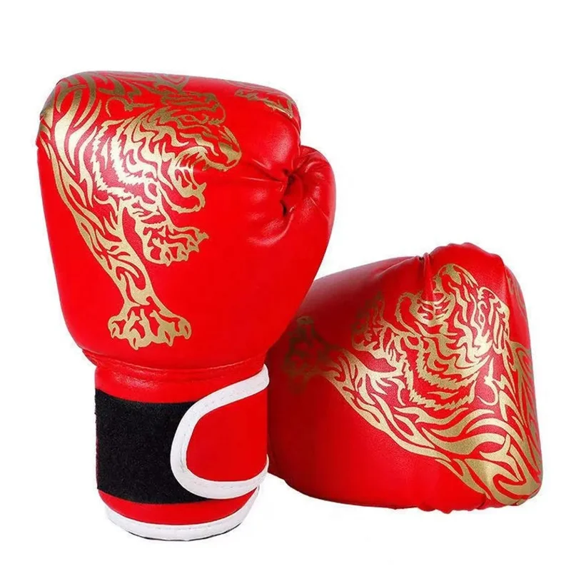 Durable Cowhide Leather Boxing Gloves 10oz 14oz 16oz Hook and Loop Closure for Gyms Printed Pattern