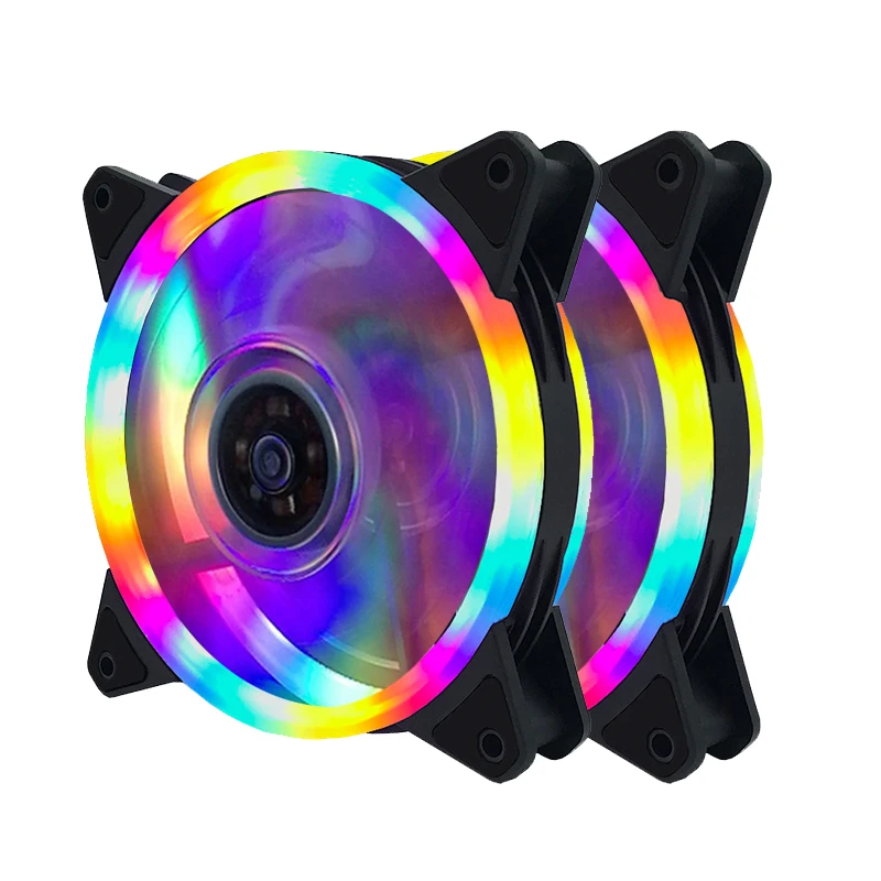 
double ring led 4 color Case Cooling Fan 120mm 12cm 4pin male/female 3pin With LED Ring For Computer Water Cooler RGB Fan 