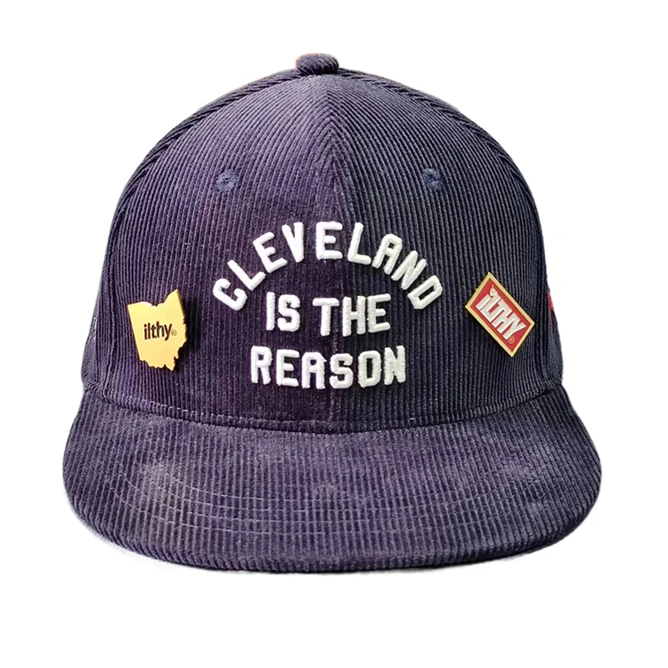 6-Panel Premium Custom Embroidery Corduroy Flat Bill Adjustable Snapback Caps High Quality Velvet Jersey for Outdoor Performance