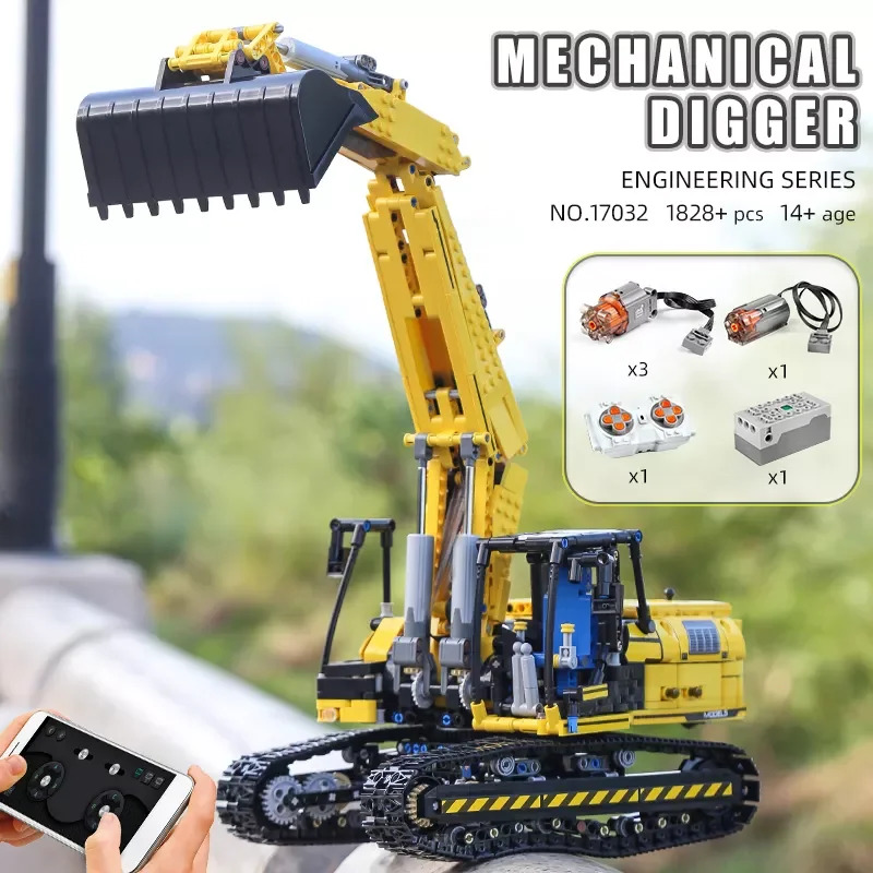 Mould King 17032 APP Remote Control Electric Excavator Model Engineering Toys Building Block Sets
