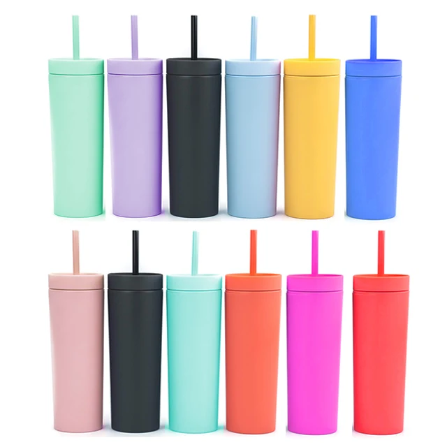 
Customized Colored 16OZ Slim Reusable Cup With Straw 