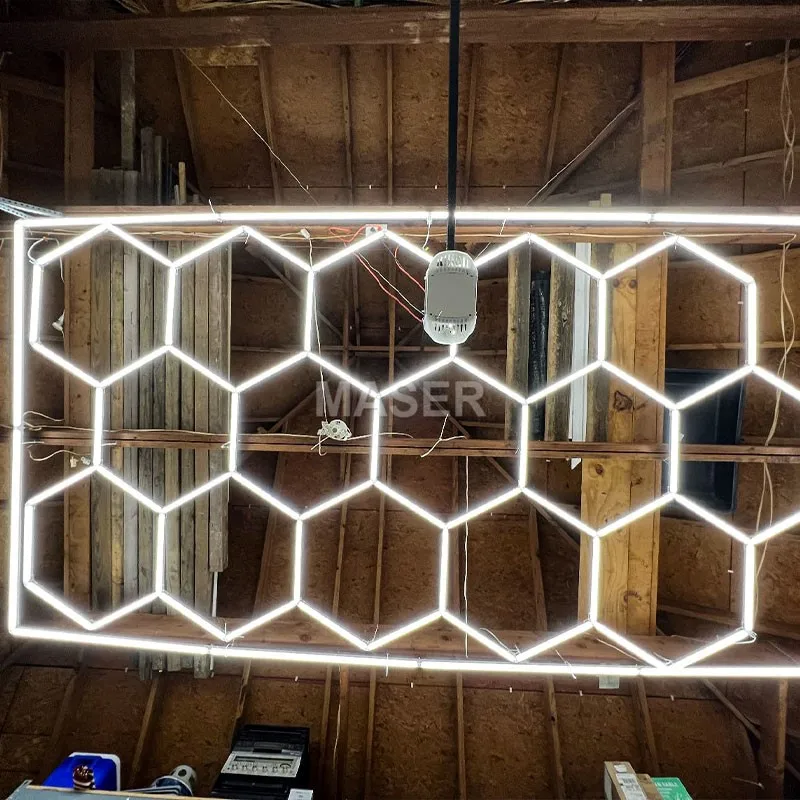 Aluminum Ceiling Lights Auto Detailing Lights Hexagon Honeycomb Design Lamp for Garage Underground Parking Lot 15 Grid System