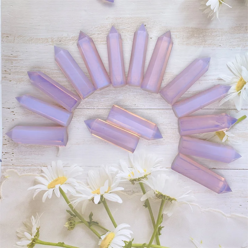 Wholesale natural hand-carved healing crystal  pink opalite tower for decoration