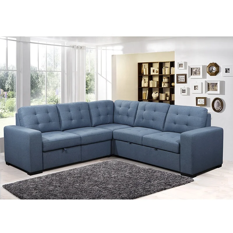 Европейский Американский современный дизайн гостиной диван комплект синяя ткань Регулируемая спина с USB и беспроводной зарядкой двуспальный диван-кровать