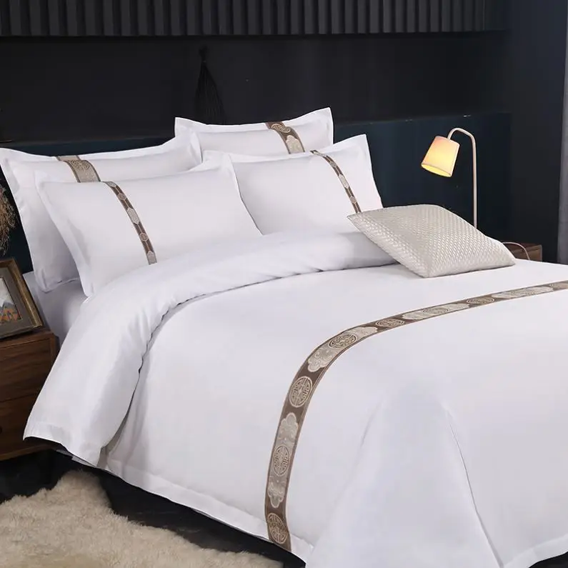 Luxury Hotel Bedroom Queen King Size Bed Linen Used Pakistan Cotton 4 Pcs Bedding Bed Sheet Set