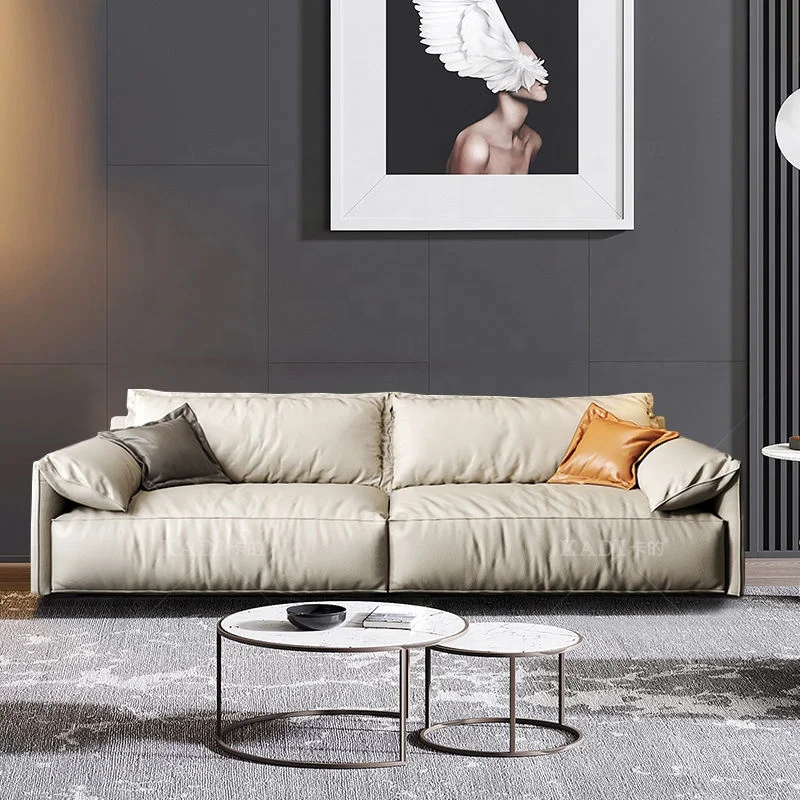 Italian Luxury Tufted Sofa Elephant Ears Comfortable Feather Filling Sofa Stylish Modern Sofas Leather Straight Shape in Square