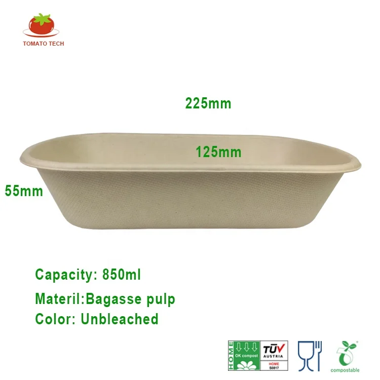 100% биоразлагаемое основное волокно сахарного тростника, Овальный пищевой контейнер 850 мл