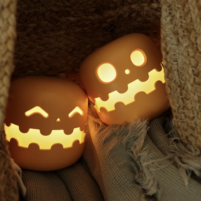 BETTER Cute Pumpkin Ghost Face Night Lamps Rechargeable Led Halloween Pumpkin Lights