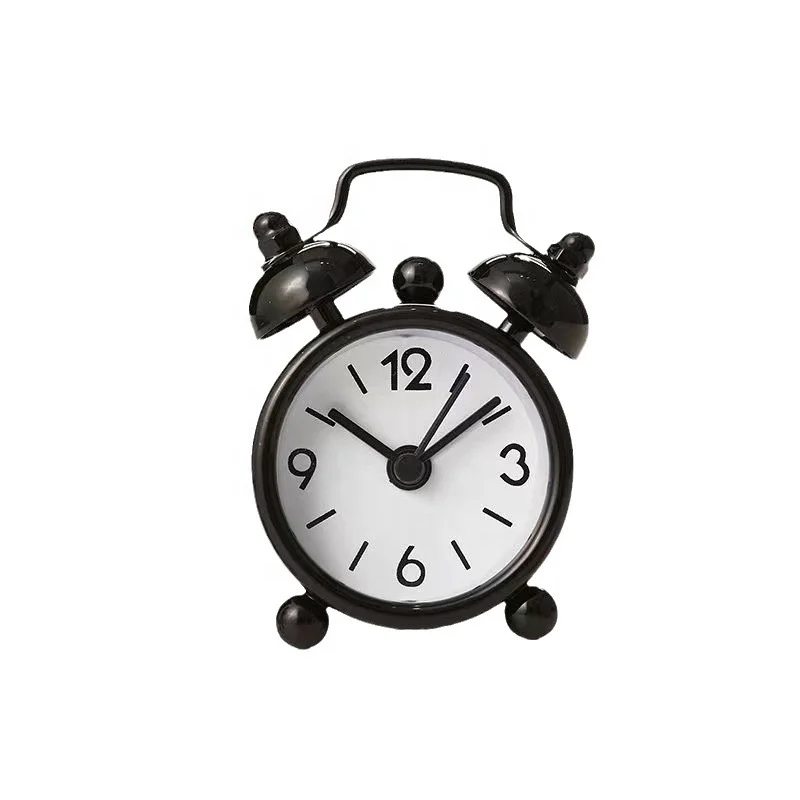 Mini tiny New creative decoration Alarm Clock Quartz Silence Scan Alarm Clock night light twin bells small promotional gift