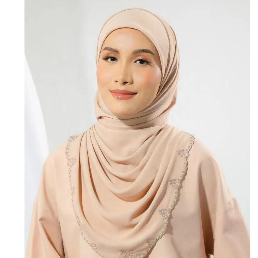 Custom  Premium  chiffon Embroidered Edge For Women Hijab Shawls Malaysian  Scarves Chiffon Sulam shawl