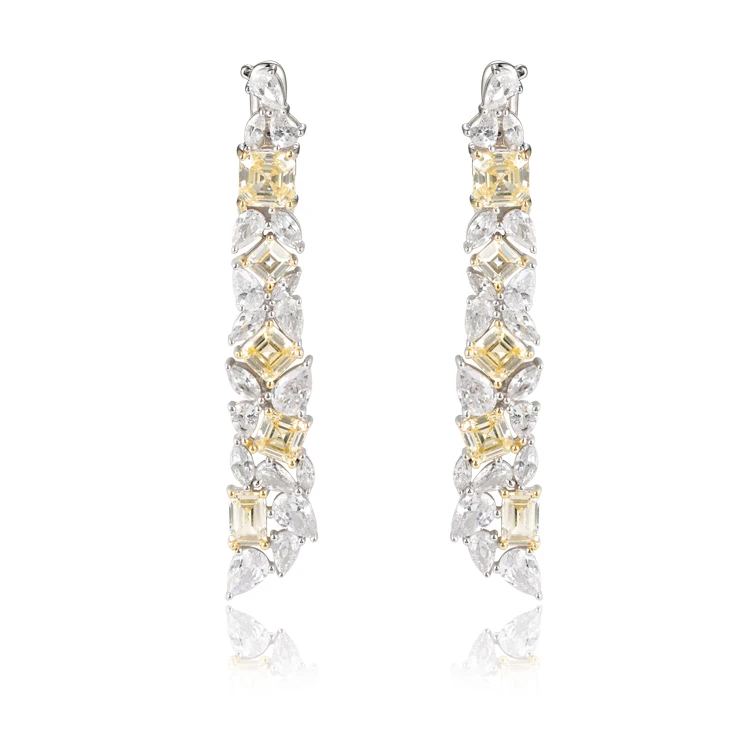Luxury fashion silver jewelry earrings hoop women long cubic zirconia gemstone earrings