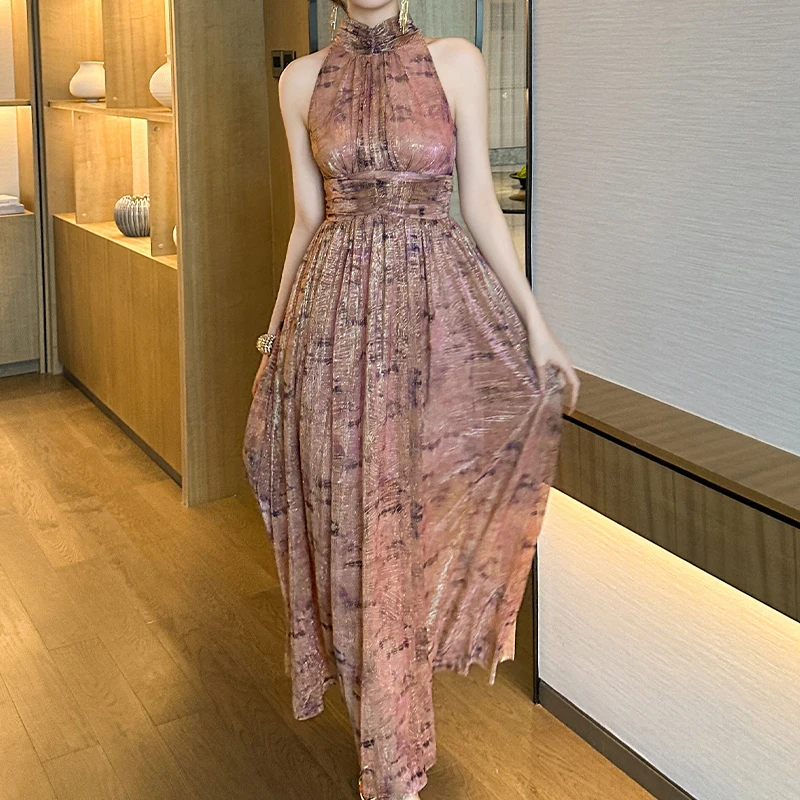 ZYHT 70359 Maxi Dresses for Sexy Women Halter Neck Summer Bohemian Beach Party Wear Vacation Holiday Vintage Casual Dresses