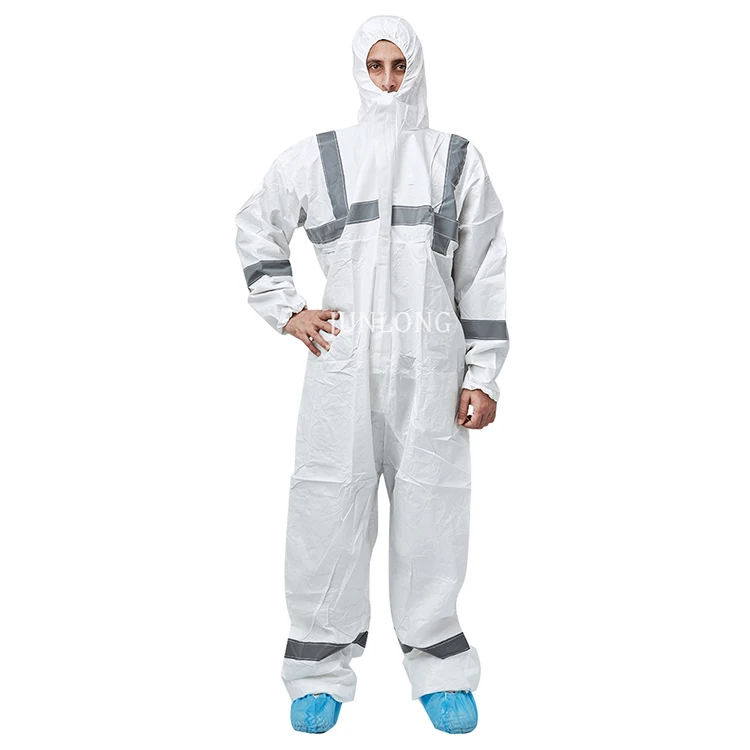 Junlong Disposable reflective Coverall For Industrial Workwear Uniform Type 5/6 disposable Microporous Coverall