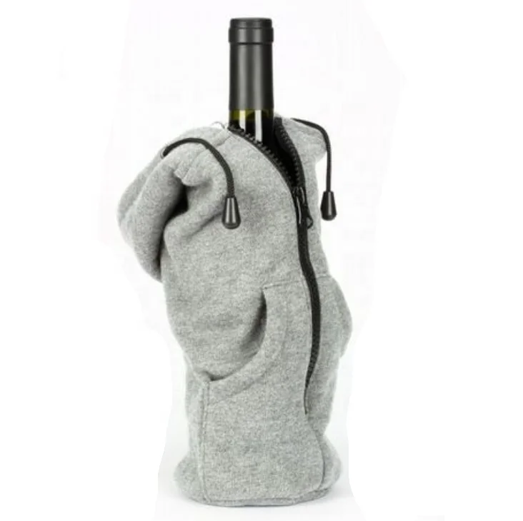 Hoodie Wine Bottle Holder With Zip Closure