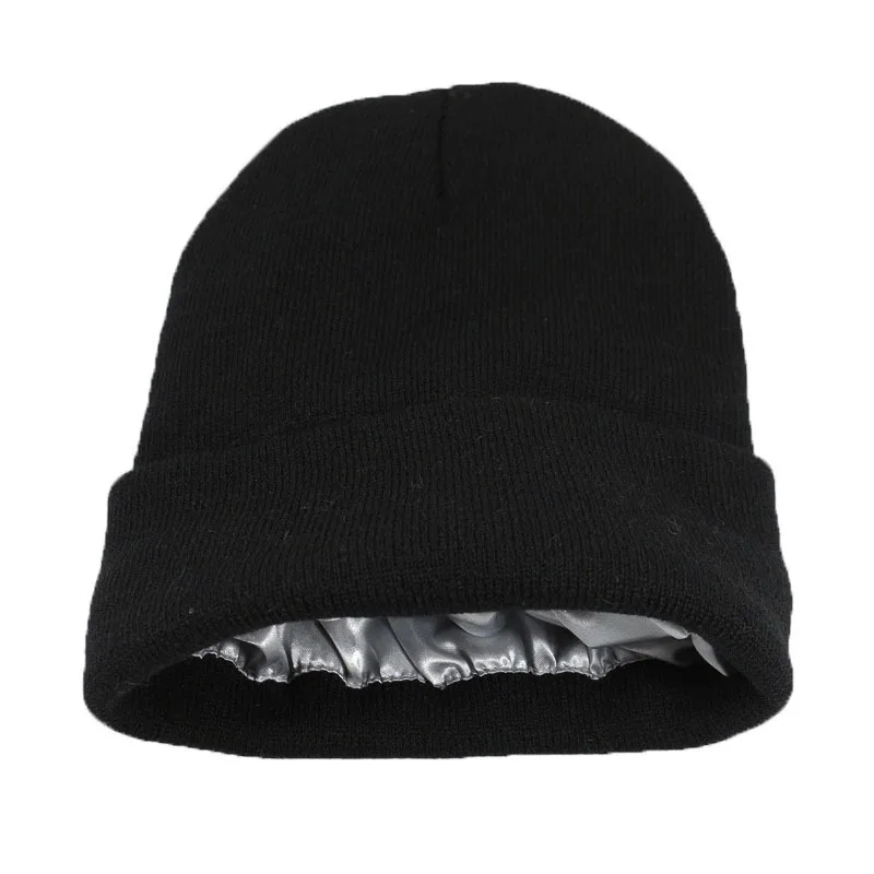 Satin Lined Beanie Hats with Simple Knit Hats Are Available Daily Autumn and Winter Optional Plush Unisex Adults Multicolor 90g