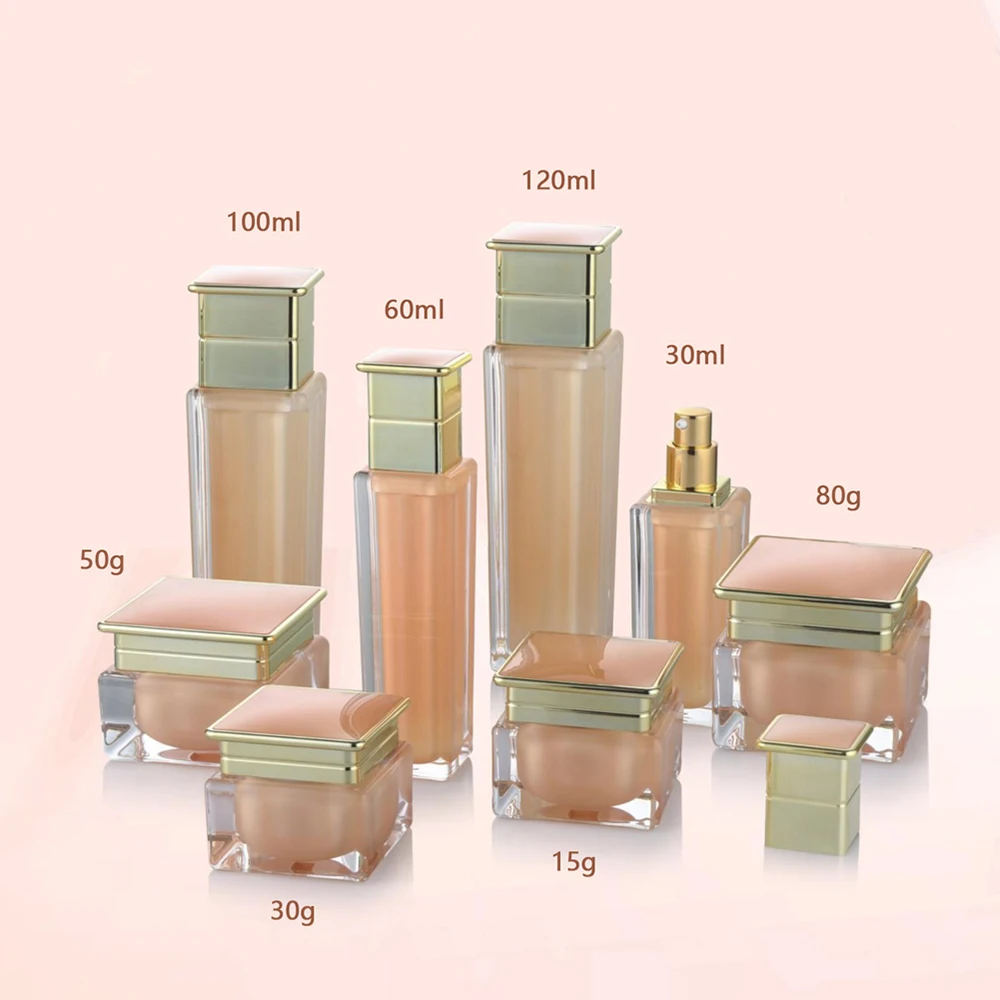 Luxury Double Wall Cosmetic Skin Care Jar with Gold Lid 50 ml Acrylic Square Cream Jars