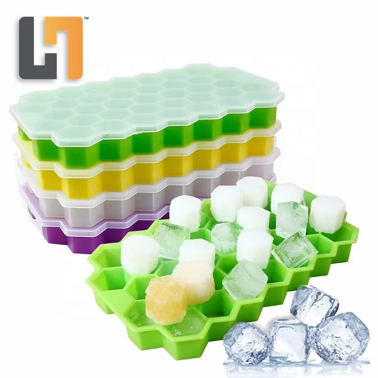Hero Food Grade Flexible Honeycomb Silicone Ice Cube Trays With Lid Ice Cube Tray Mold Easy Release Whiskey Ice Ball Maker