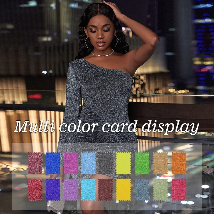 Shiny Glitter 160gsm Stretch Nylon Spandex Metallic Lurex Silver Yarn Moonlight Fabric for Woman Dress