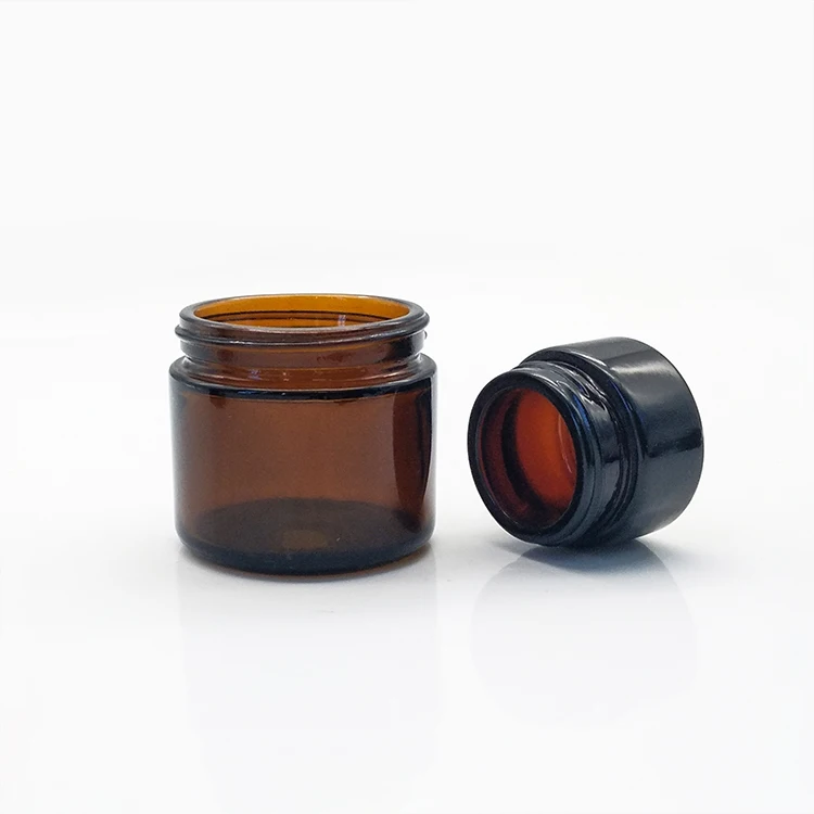 2oz  60ml brown amber cosmetic glass jar with black lid for cream