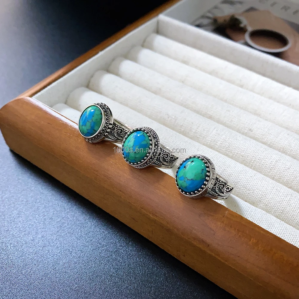 1000S Factory direct sales 925 sterling silver Round Turqouis Ring Classical Temperament Custom Wholesale Ring