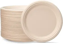 9 Inch Disposable Bagasse Paper Plates Unbleached Brown Natural Biodegradable Plate Sugarcane Plate