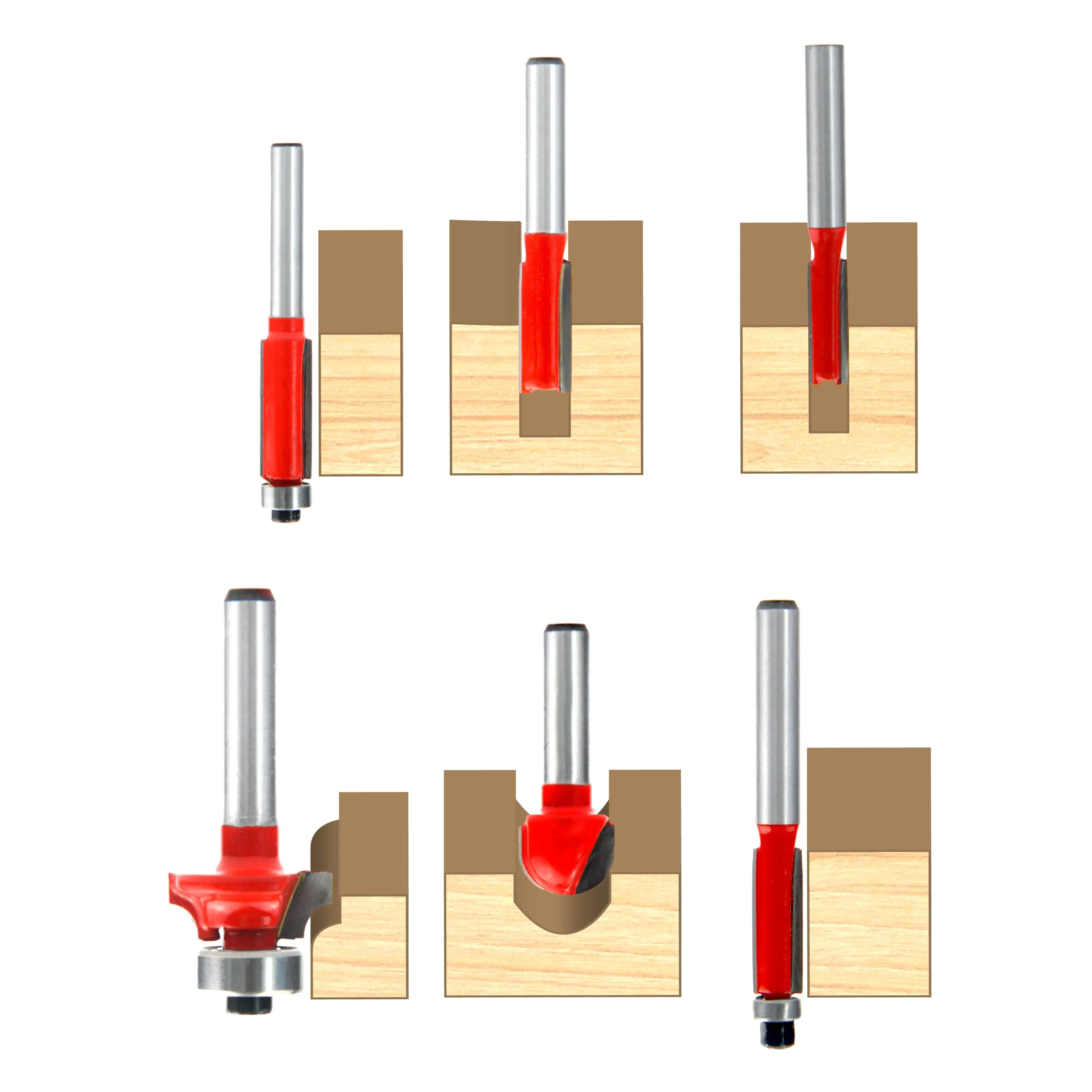 6PC Router Bits Set Milling Cutter Solid Carbide End Mills CNC Router Bit for Wood Working Tools Tungsten Steel Cutting Tools