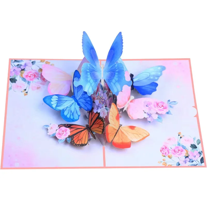 Creative Color printing 3D butterfly garden fragrance 3D greeting card cross-border pop-up butterfly flying thanks blessing card